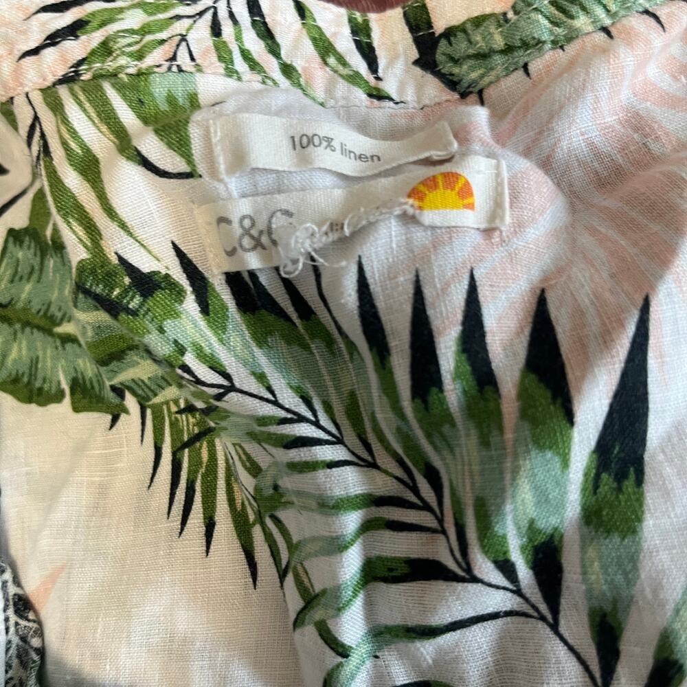 C&C California Palm Leaf Print Linen Button Up Tank Size 3X - Picture 2 of 6